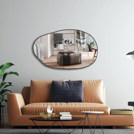 CASSILANDO Specchio da parete irregolare 85 x 52 cm, specchio asimmetrico da parete, specchio cosmetico unico in legno, specchio decorativo per soggiorno, bagno, camera da letto, ingresso, decorazione