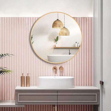 CASSILANDO Specchio Circolare Oro, Specchio da Parete Rotondo da 70 cm, Grande Specchio da Bagno, Specchio cosmetico a Parete sopra il Lavabo per Soggiorno, WC, Ingressi, Decorazione