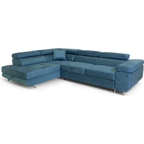 Ecksofa Aller L-form mit Schlaffunktion und Bettkasten in Blau (Kronos 05), Links Ottomane