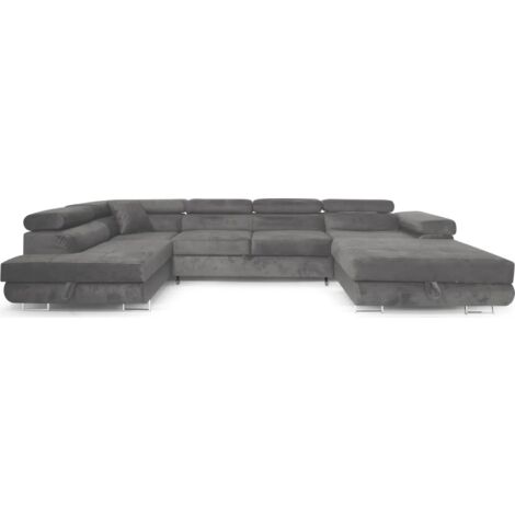 Ecksofa Aller U XXL-Ecksofa mit Schlaffunktion und zwei Bettkasten in Grau, linke Seite