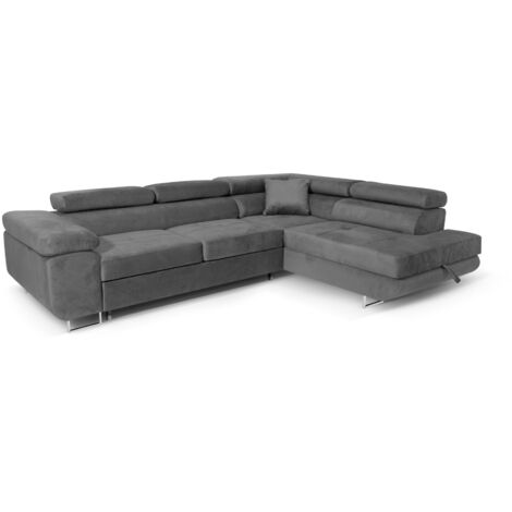 Ecksofa Aller L-form mit Schlaffunktion und Bettkasten in Grau (Jasmine 27), Rechte Ottomane