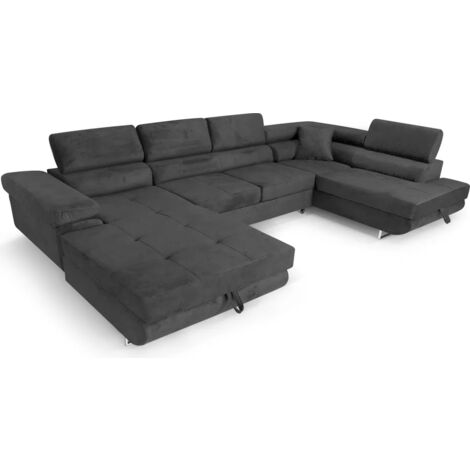 Ecksofa Aller U XXL-Ecksofa mit Schlaffunktion und zwei Bettkasten in Graphit, rechte Seite
