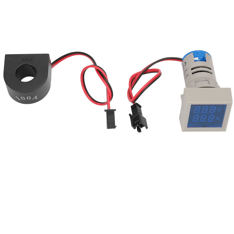 2-in-1-LED-Anzeigeleuchte, Mini-Digitalanzeige, Amperemeter/Voltmeter,  quadratische Signallampe (blau)