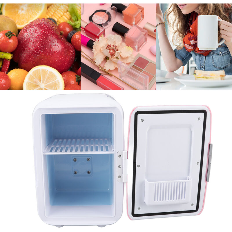 Eosnow Auto-Kühlschrank, 4 Liter, robuste ABS-Kosmetikaufbewahrung, abnehmbare  Trennwand, tragbarer Mini-Kühlschrank für Lebensmittel, Kosmetik, Auto, Pink