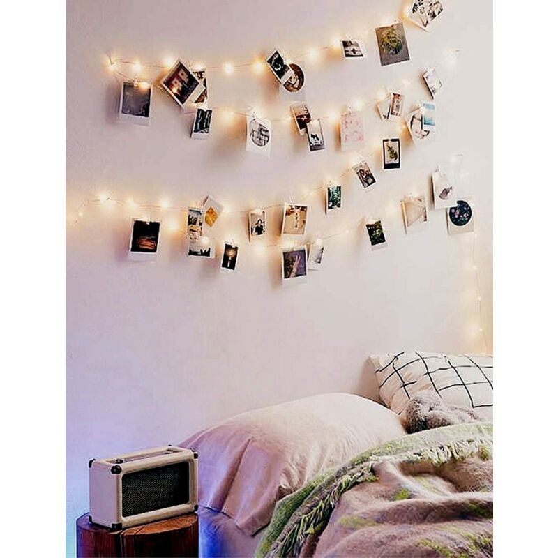Guirlande Lumineuse Photo 12M 120 LEDs Avec 60 Clips - Blanc Chaud Pour Chambre, Mariage Et Noël