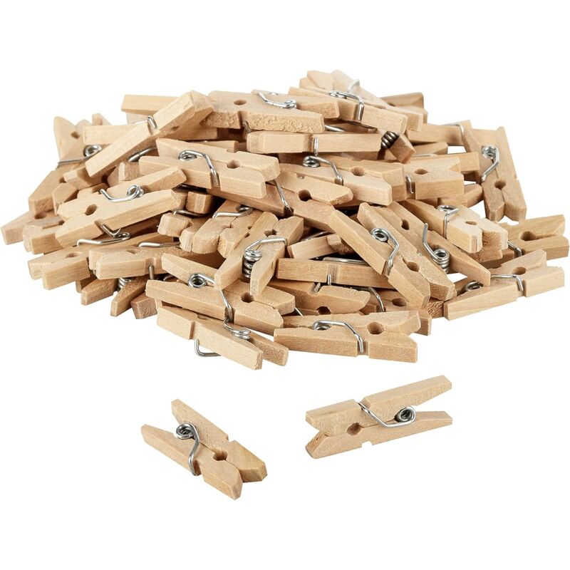 Pinces à Linge Décoratives En Bois - Lot De 200 Mini Pinces 0.8x6cm Pour Décoration, Photos, Organisation Bureau Et Maison