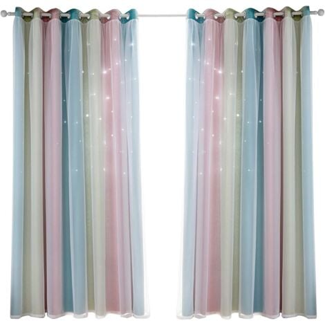Rideau occultant pour chambre à coucher, rideau anti-bruit, isolation thermique, rideaux opaques avec motif (53"W x 63"H (134x160cm), arc-en-ciel)