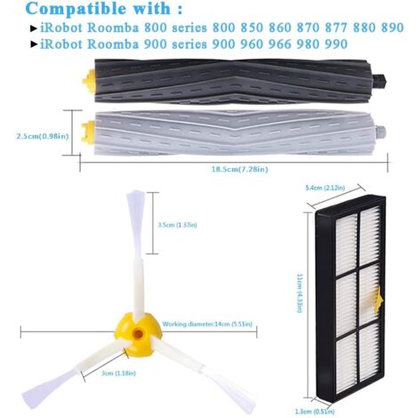 Accessoires pour rechange iRobot Roomba 800 900 Remplaçant kit d'accessoires pour iRobot Roomba série 800 850 851 860 865 866 870 871 876 880 885 886 890 891 896 900 960 966 980 990
