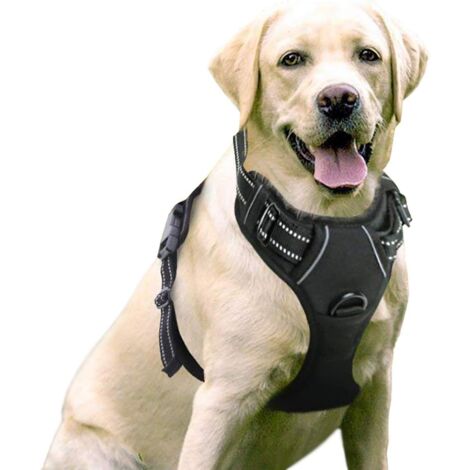 Harnais Chien Anti Traction, Arnet pour Chien Facile à Mettre Harnais Réfléchissant Réglable avec Attache Devant Easy Walk Arnais pour Chien Moyen, Large, Couleur Noir