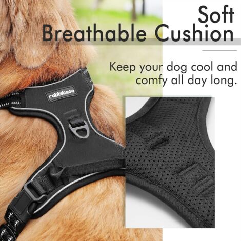 Harnais Chien Anti Traction, Arnet pour Chien Facile à Mettre Harnais Réfléchissant Réglable avec Attache Devant Easy Walk Arnais pour Chien Moyen, Large, Couleur Noir