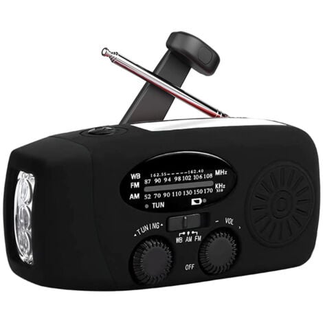 Radio hybride AM/FM - rechargeable avec solaire, manivelle et USB - batterie 1000mAh - radio d'urgence - radio compacte pour le camping et l'extérieur