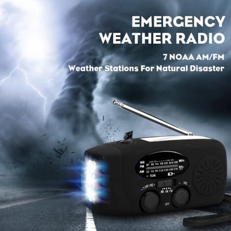Radio hybride AM/FM - rechargeable avec solaire, manivelle et USB - batterie 1000mAh - radio d'urgence - radio compacte pour le camping et l'extérieur