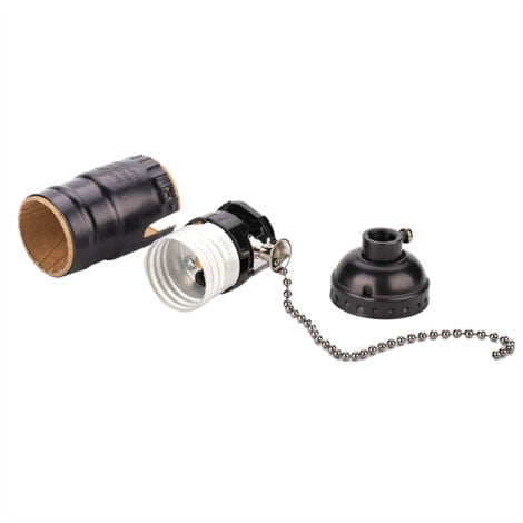 Douille de lampe vintage en aluminium E27 avec chaîne de traction pour lampe de bureau, support d'éclairage à vis (noir)