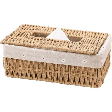 Boîte à Mouchoirs En Osier Naturel - Couvercle Tissé Main 14x14x14cm Pour Salon, Salle De Bain