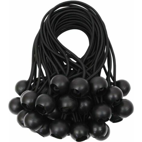 Lot De 50 Tendeurs élastiques Avec Boules Noirs - 15 Cm Extensibles à 30 Cm - Pour Fixer Bâches, Tentes, Bannières Et Plus !