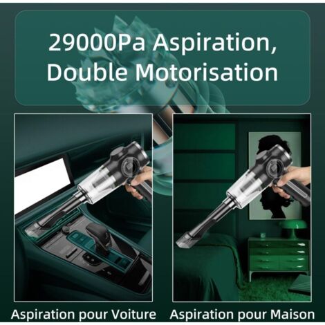 Aspirateur de Voiture sans Fil 29000Pa 120W - Puissant Aspirateur à Main Rechargeable avec Écran LCD et Longue Autonomie