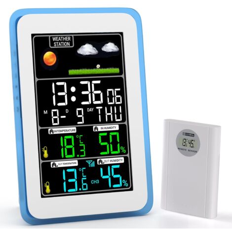 Station Météo Intérieur/extérieur SQECH Avec Capteur 7 En 1 – Écran Couleur 7,4" – Prévisions, Pluie, Vent, Température – Portée 100 M