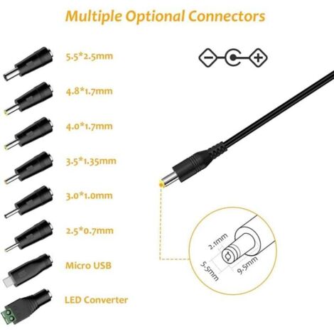 30W Adaptateur Secteur Universel AC à DC 3V 4.5V 5V 6V 7.5V 9V 12V 3A Transformateur D'alimentation à Découpage Avec 10 Connecteurs DC | Leroy Merlin