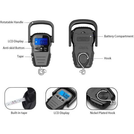 Pèse-bagage Numérique Portable 60kg - Balance LCD Avec Tare, Conversion Unités, Poignée Rétractable, Rechargeable USB-C
