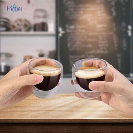 Lot De 6 Tasses à Expresso Double Paroi 80ml Avec Cuillères - Verre Borosilicate