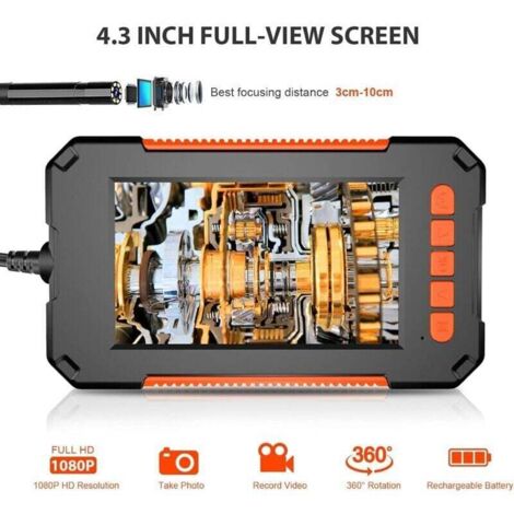 Caméra Endoscope 4,3" 1080P HD - Câble 5 M étanche IP67, 8 LED, Batterie 2600 MAh, Pour Inspection Plomberie, Mécanique, Mur