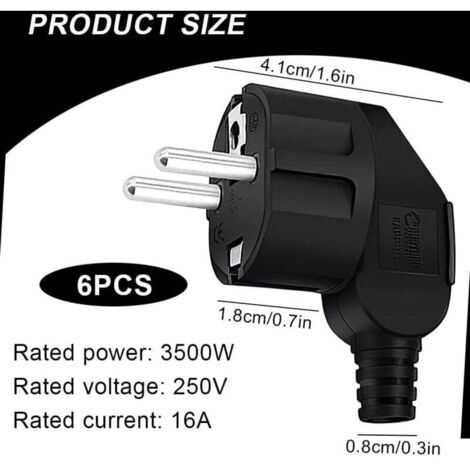 3 Fiches Schuko Coudées 250V 16A - Prise Mâle Avec Terre, Pour Appareils électroménagers Et Luminaires