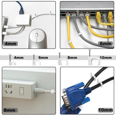 4mm Blanc Andibro Lot 100 Cavaliers Câble Electrique 4mm - Clips Avec Clous Acier Pour Fixation Murale, Gestion Fils Attache Câble Murale