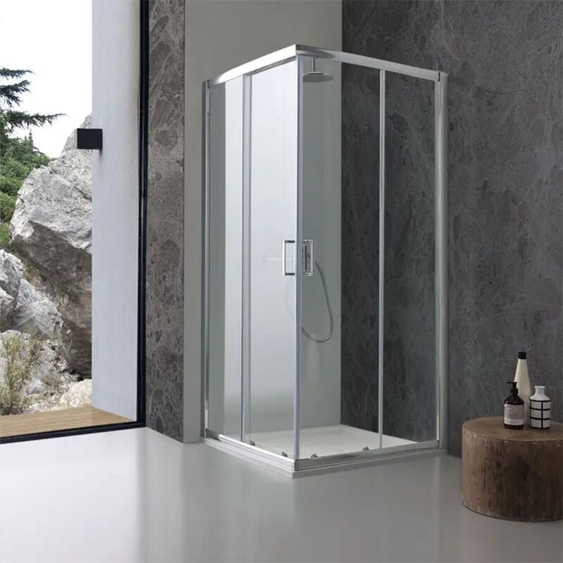 Mampara de ducha de esquina con puerta corredera 100 x 70 cm, perfiles  negros mate Novellini