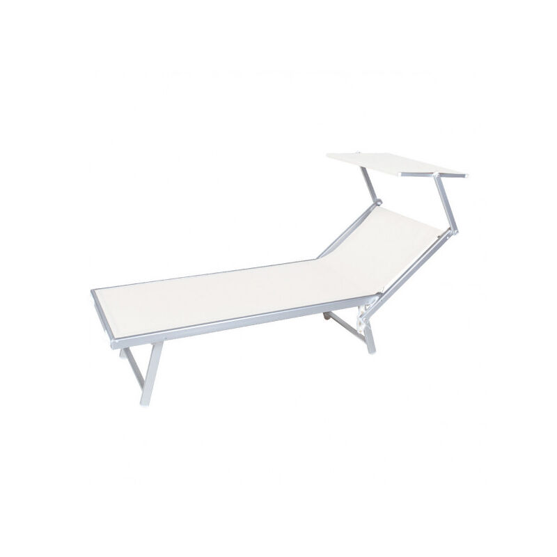 Lettino Da Mare VERDELOOK Rimini Con Parasole - 186x61x38 Cm, Bianco, Per Giardino E Piscina - Foto 2
