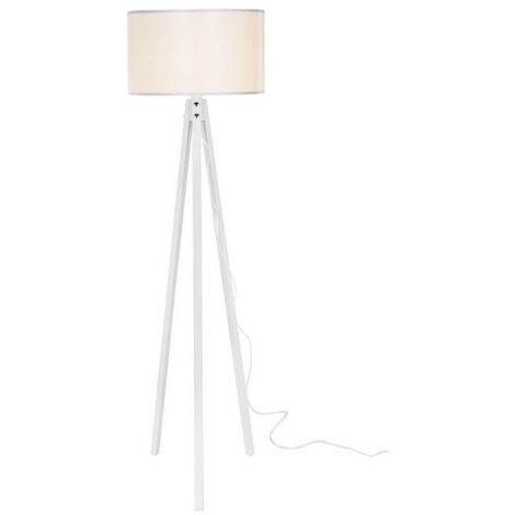 (2c) Lámpara de pie trípode de madera y tela blanca RODI 36x h136 cm (1/5)