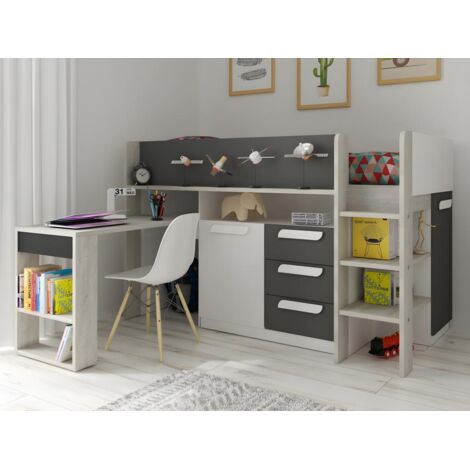 Cama alta 6020 blanco antracita con escritorio extraíble (1/5)