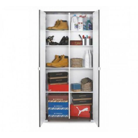 Armario multiusos slim con dos puertas de espejo ocho estantes Beton Cemento 83x29x h190 cm
