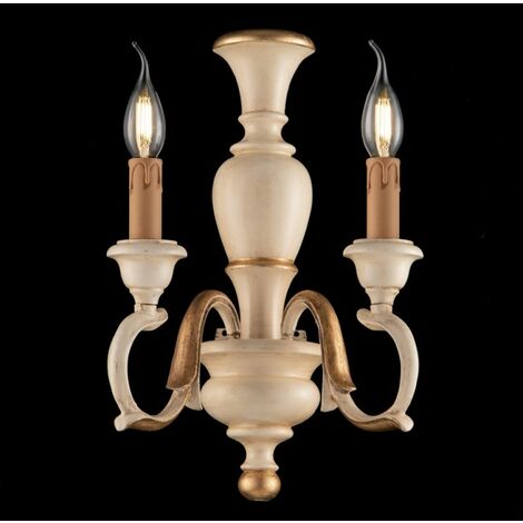 Aplique de pared dos luces de madera Marfil y Pan de Oro 25x h40 cm