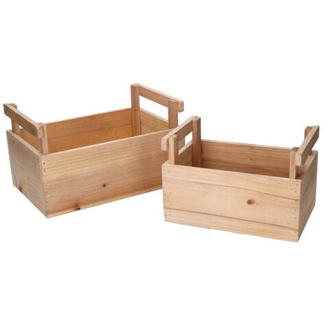 Cajón de madera con asas 1-2 natural rectangular 26,5x18h15 cm