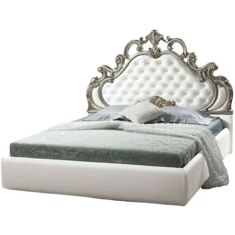 Cama doble barroca blanca con contenedor Aleksandra. (1/4)