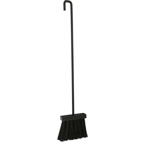 Elegante cepillo de hierro forjado de 55 cm con gancho para limpiar cenizas de chimenea.