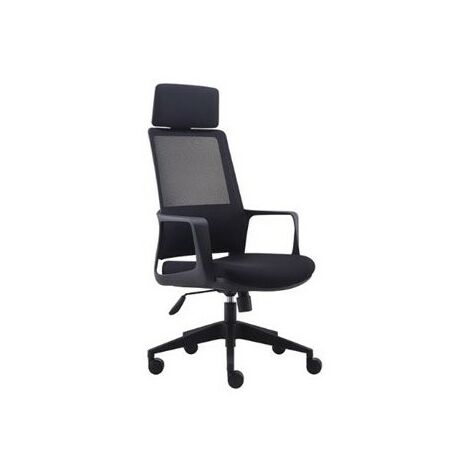Cómodo sillón con ruedas de oficina negras transpirables ajustables