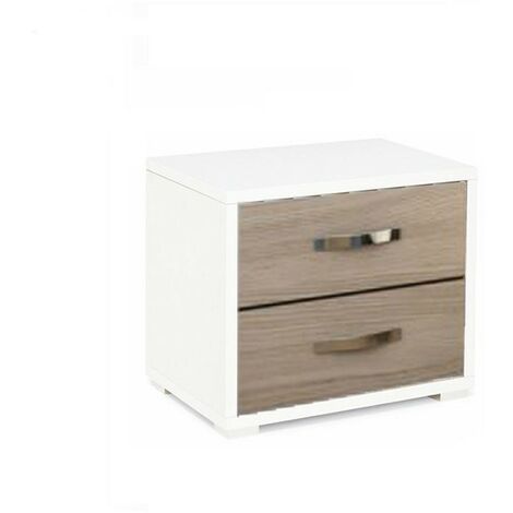 Mesita de noche con caja frontal blanca Olmo 2 cajones 36x52xH 43 (1/3)