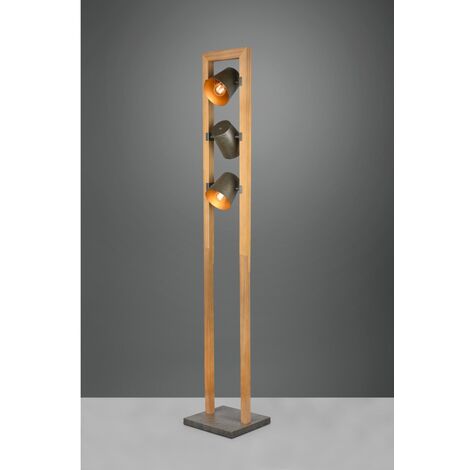 Lámpara de pie de madera vintage 3 Lámpara de pie de metal níquel ajustable Cone Bell Trio Lighting (1/5)