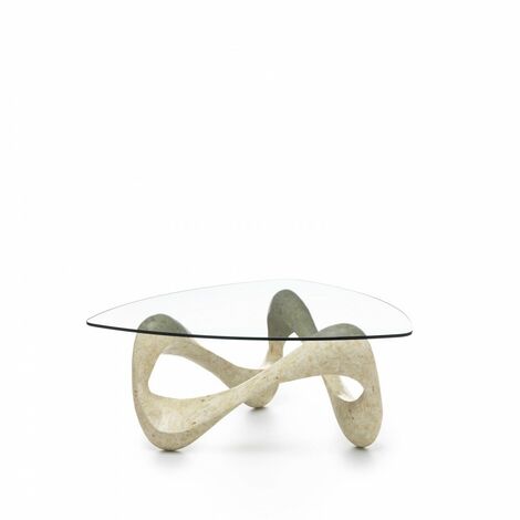 Mesa de centro transparente-beige 100 cm x 100 cm H. 42.5 cm (1/5)