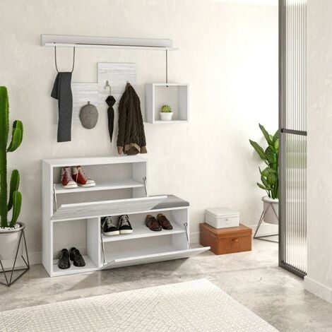 Zapatero Louisville, Zapatero con 2 puertas abatibles, Zapatero entrada  baja, Un mueble bajo, 75x22h76 cm, Blanco