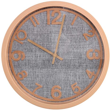 Reloj de plástico con efecto madera y tela gris redondo ø31cmx4cm (1/4)