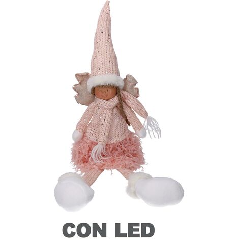 Ángel led tela rosa cm15x12h65