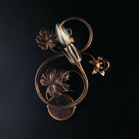 Rosetones de aplique de hierro marrón con adornos dorados una luz 21x h30 cm