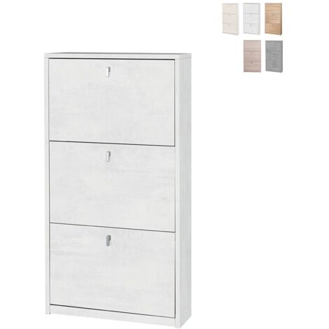 Zapatero compacto que ahorra espacio con tres puertas Blanco Oxido 63x18x h117 cm (1/5)