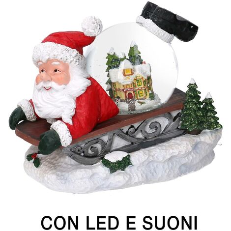 Trineo de Papá Noel bola de cristal led de resina con música cm19,5x12,5h18 (1/5)