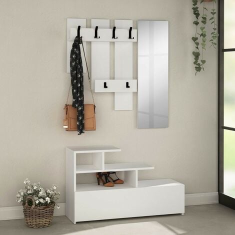 Mueble recibidor estrecho blanco + 2 espejos verticales