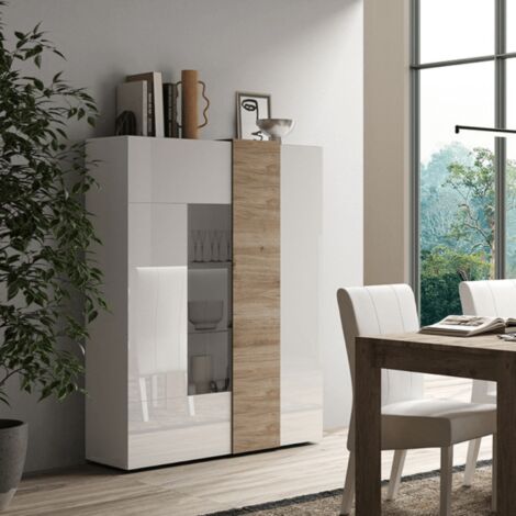 Vitrina Sabry con 2 puertas de roble Kadiz blanco brillo (1/5)