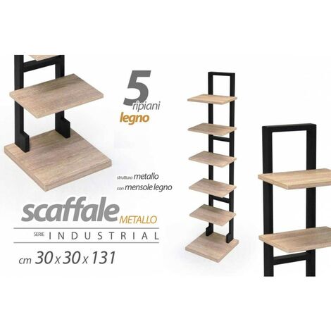 Estante industrial urbano en madera y metal delgado 30 x 30 x 131 h