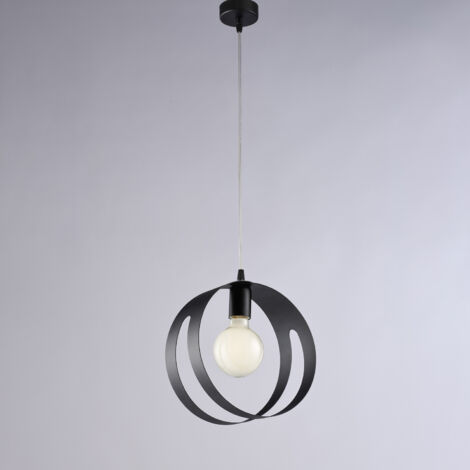 Sospensione in ferro laccato nero con fascia tagliata a laser e cavo regolabile 1 luce H.30 - MAX 130 - Ø20